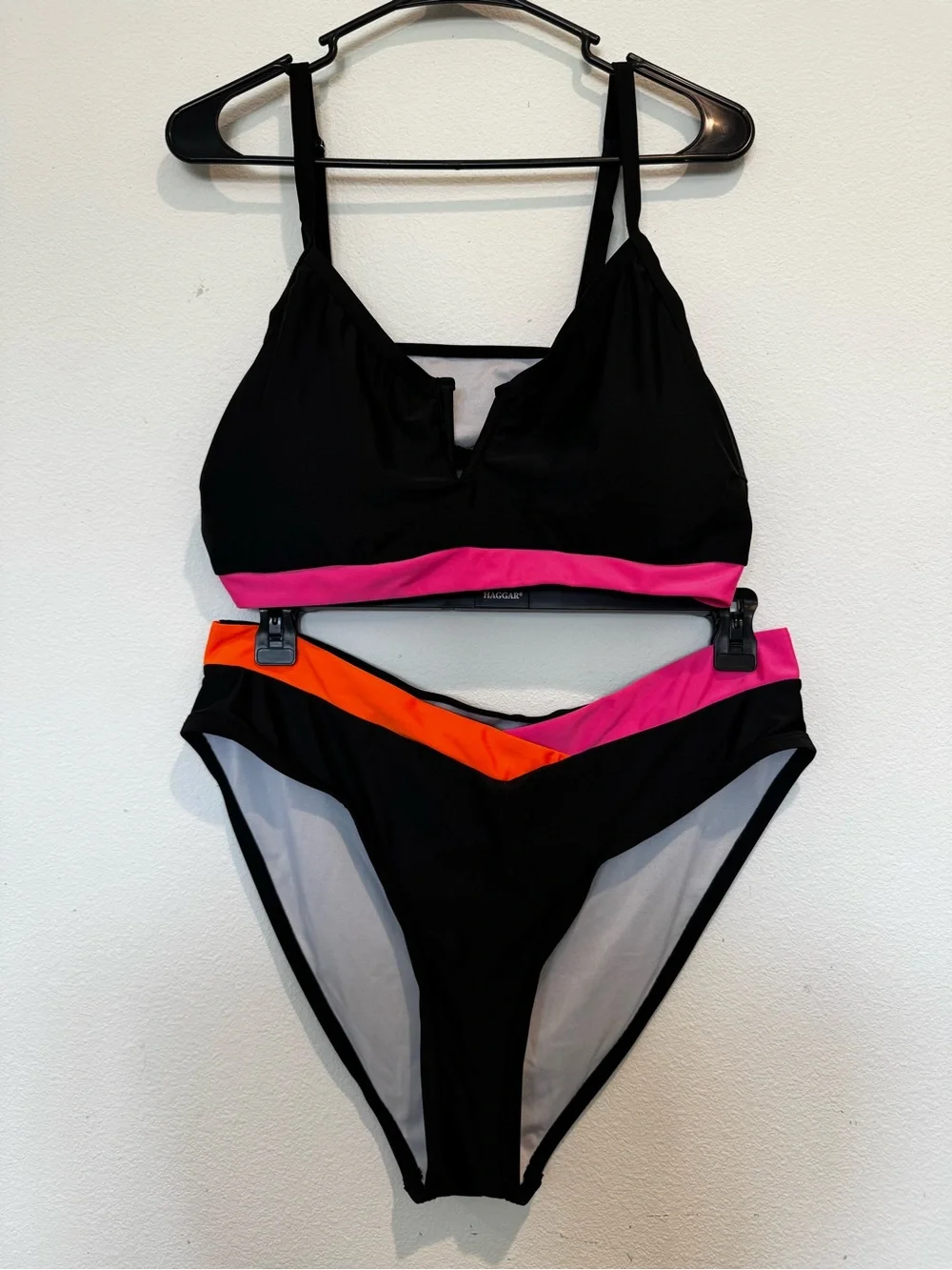 SHEIN Black Bikini Set with Pink and Orange Trim
